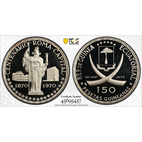 EQUATORIAL GUINEA: Republic, AR 150 pesetas, 1970, PCGS Proof 66 DCAM