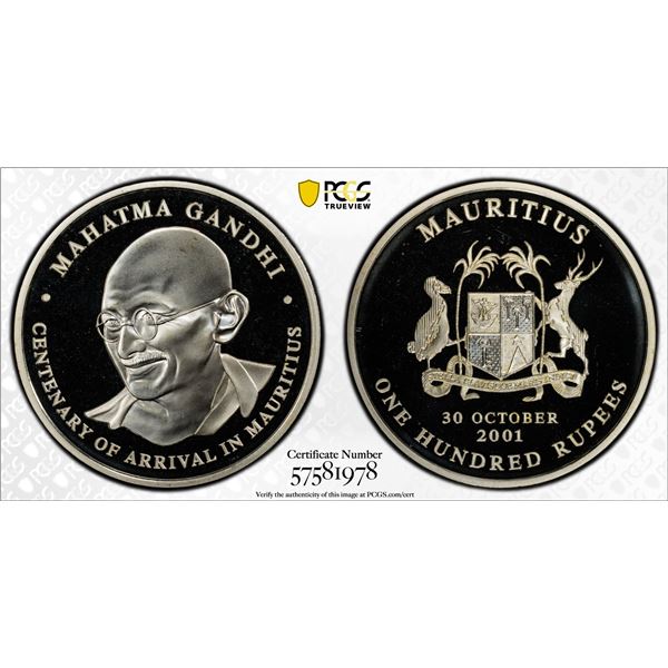 MAURITIUS: Republic, AR 100 rupees, 2001, PCGS PF68 Deep Cameo