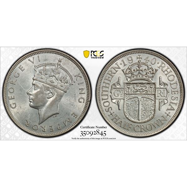 SOUTHERN RHODESIA: George VI, 1936-1952, AR halfcrown, 1940, PCGS AU58
