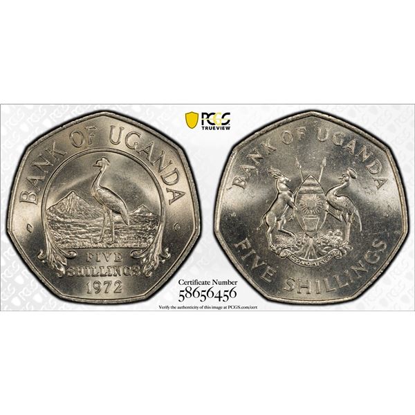 UGANDA: Republic, 5 shillings, 1972, PCGS MS65