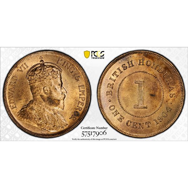 BRITISH HONDURAS: Edward VII, 1901-1910, AE cent, 1904, PCGS MS64 RB