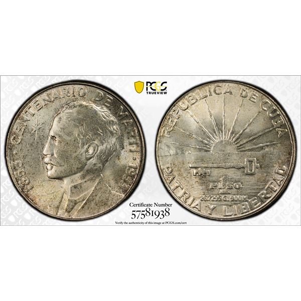 CUBA: Republic, AR peso, 1953, PCGS MS63