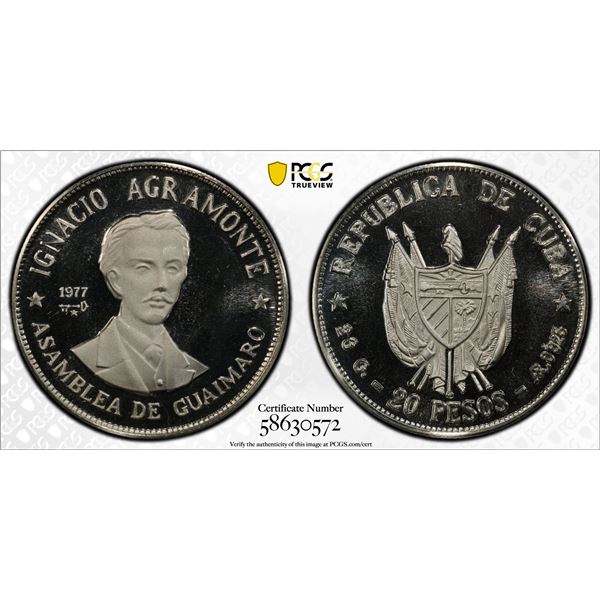 CUBA: Republic, AR 20 pesos, 1977, PCGS PF68 Deep Cameo