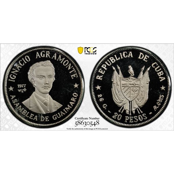 CUBA: Republic, AR 20 pesos, 1977, PCGS PF67 Deep Cameo