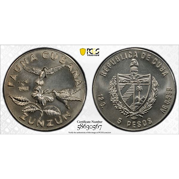 CUBA: Republic, AR 5 pesos, 1981, PCGS MS67