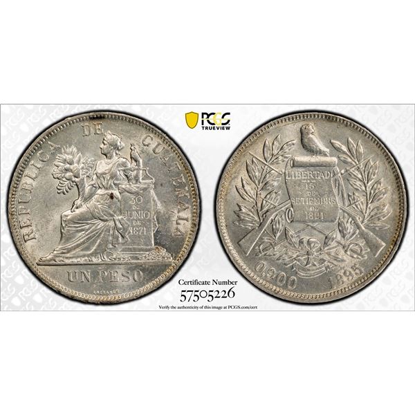 GUATEMALA: Republic, AR peso, 1895, PCGS AU58