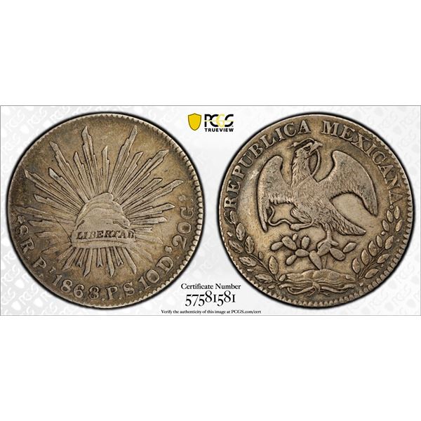MEXICO: Republic, AR 8 reales, 1868/7-Pi, PCGS VF details
