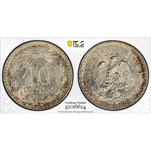 MEXICO: Estados Unidos, AR 10 centavos, 1925-Mo, PCGS MS66