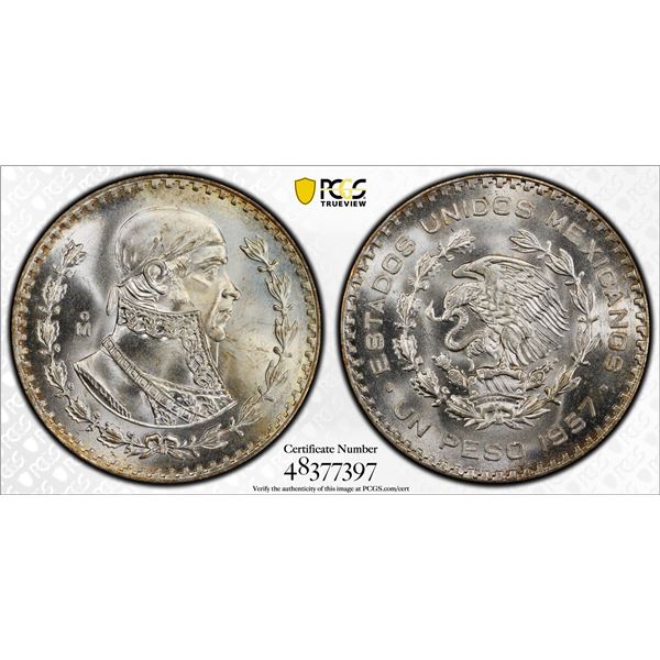 MEXICO: Estados Unidos, AR peso, 1957-Mo, PCGS MS66