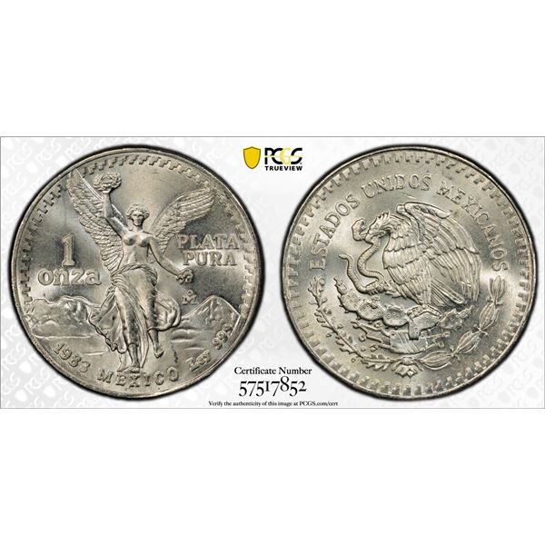 MEXICO: Estados Unidos, AR onza, 1983-Mo, PCGS MS67