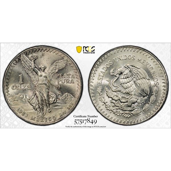 MEXICO: Estados Unidos, AR onza, 1983-Mo, PCGS MS66