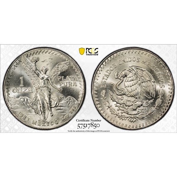 MEXICO: Estados Unidos, AR onza, 1983-Mo, PCGS MS65