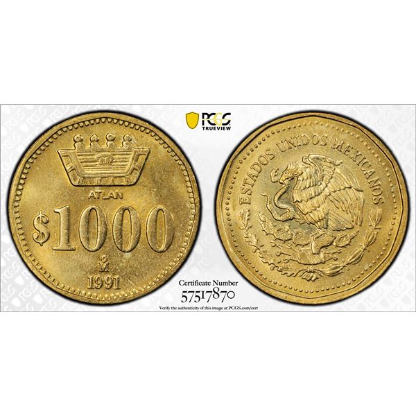 MEXICO: Estados Unidos, 1000 pesos, 1991-Mo, PCGS MS66