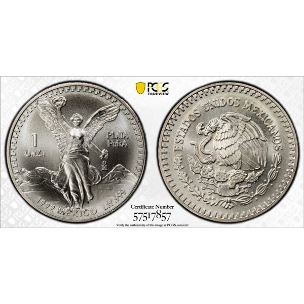 MEXICO: Estados Unidos, AR onza, 1992-Mo, PCGS MS68