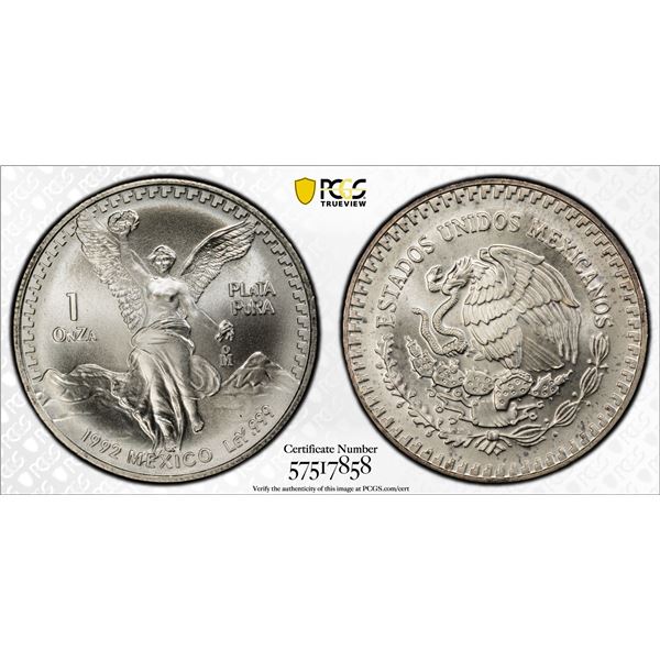 MEXICO: Estados Unidos, AR onza, 1992-Mo, PCGS MS68