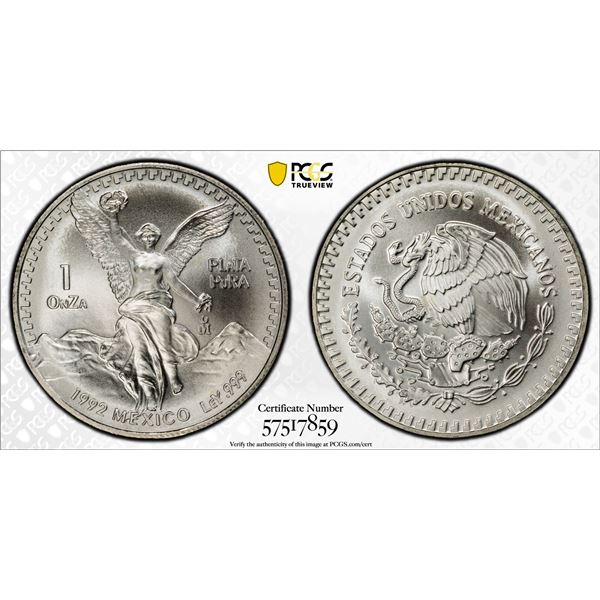 MEXICO: Estados Unidos, AR onza, 1992-Mo, PCGS MS67