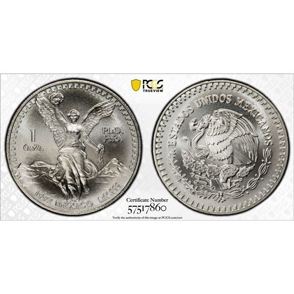 MEXICO: Estados Unidos, AR onza, 1992-Mo, PCGS MS66