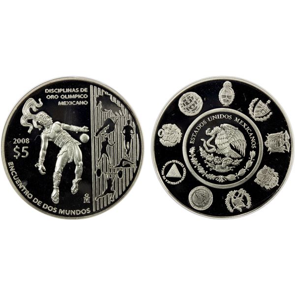 MEXICO: Estados Unidos, AR 5 pesos, 2008-Mo, PCGS Proof 68 DCAM