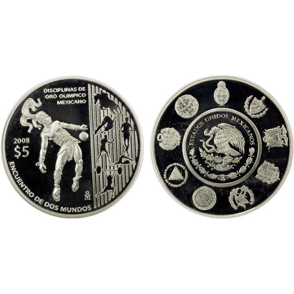 MEXICO: Estados Unidos, AR 5 pesos, 2008-Mo, PCGS Proof 68 DCAM