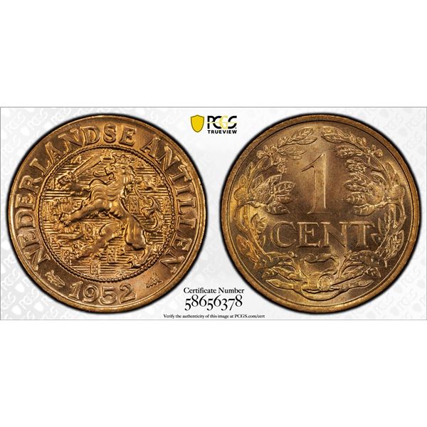 NETHERLANDS ANTILLES: Juliana, 1948-1980, AE cent, 1952, PCGS MS67 RD