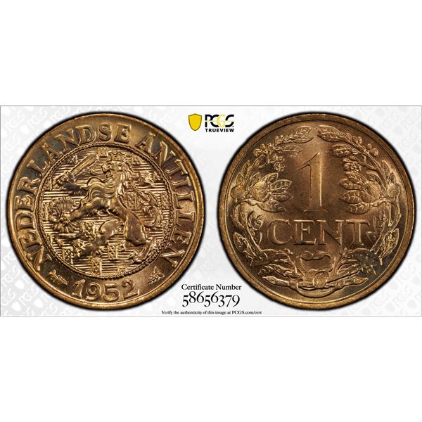 NETHERLANDS ANTILLES: Juliana, 1948-1980, AE cent, 1952, PCGS MS66 RD