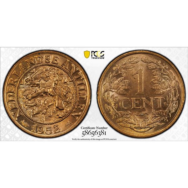 NETHERLANDS ANTILLES: Juliana, 1948-1980, AE cent, 1952, PCGS MS65 RD