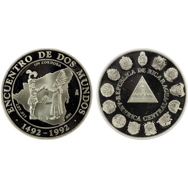 NICARAGUA: Republic, AR cordoba, 1991-Mo, PCGS Proof 67 DCAM