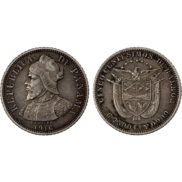 PANAMA: Republic, AR 5 centesimos, 1916, VF