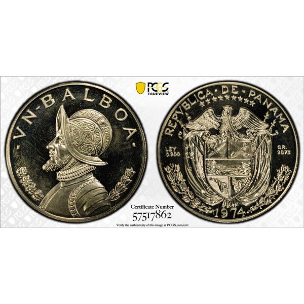 PANAMA: Republic, AR balboa, 1974, PCGS PF67 Cameo