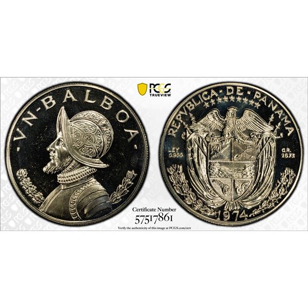 PANAMA: Republic, AR balboa, 1974, PCGS PF66 Cameo