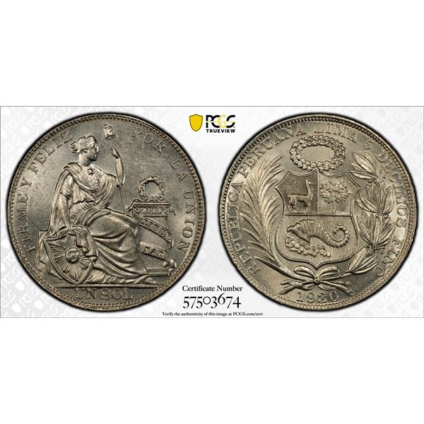 PERU: Republic, AR sol, Lima, 1930, PCGS MS62