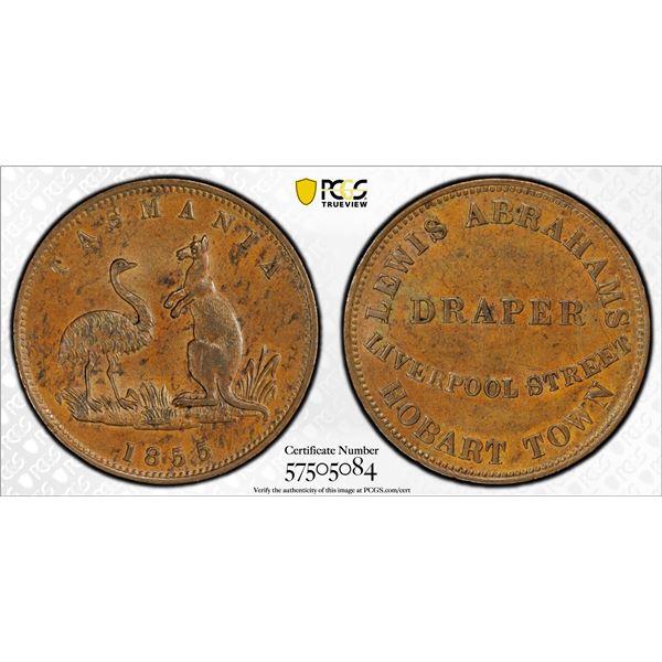 AUSTRALIA: AE halfpenny token, Hobart Town, Tasmania, 1855, PCGS MS62 BN