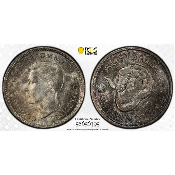 AUSTRALIA: George VI, 1936-1952, AR shilling, 1944-S, PCGS MS65