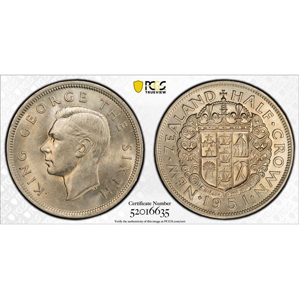 NEW ZEALAND: George VI, 1936-1952, 1/2 crown, 1951, PCGS MS65