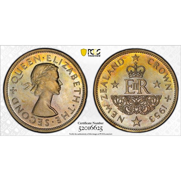 NEW ZEALAND: Elizabeth II, 1952-2022, 1 crown, 1953, PCGS Proof 65