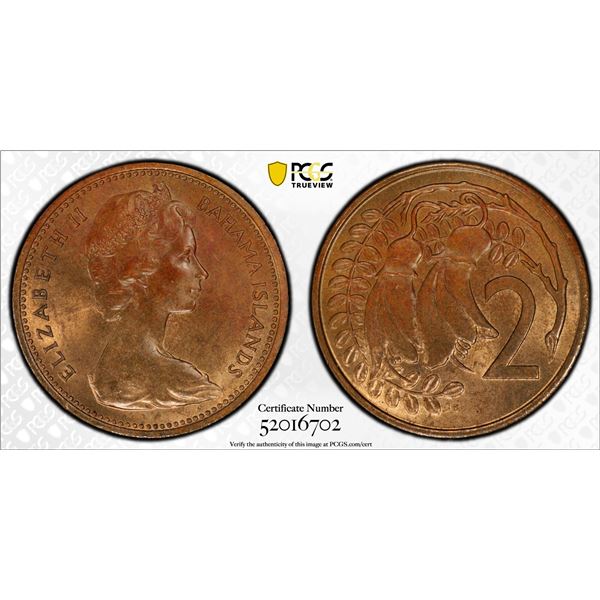 NEW ZEALAND: Elizabeth II, 1952-2022, AE 2 cents, ND (1967), PCGS UNC details
