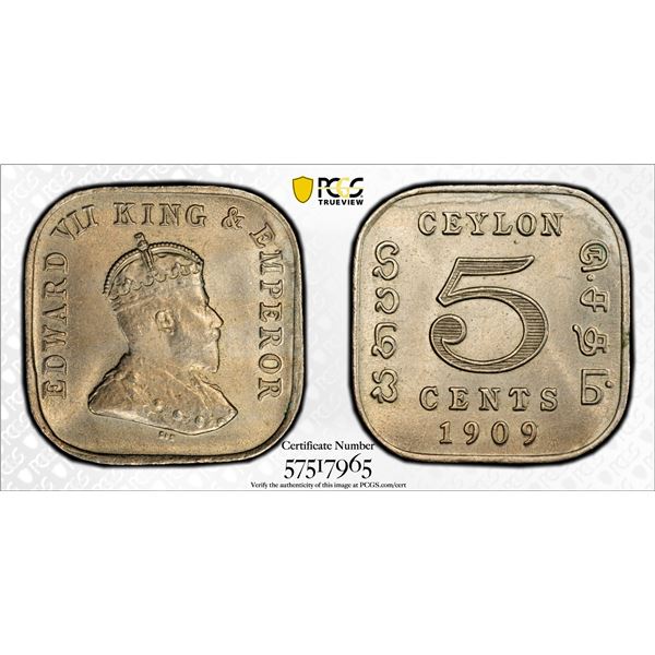 CEYLON: Edward VII, 1901-1910, 5 cents, 1909, PCGS MS64