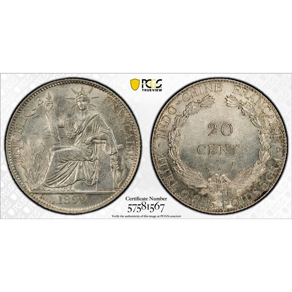 FRENCH INDOCHINA: AR 20 centimes, 1899, PCGS MS61