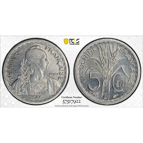 FRENCH INDOCHINA: 5 centimes, 1946-B, PCGS MS64