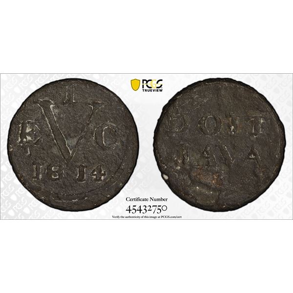 INDONESIA: JAVA: British Occupation, tin duit, 1814, PCGS VF details