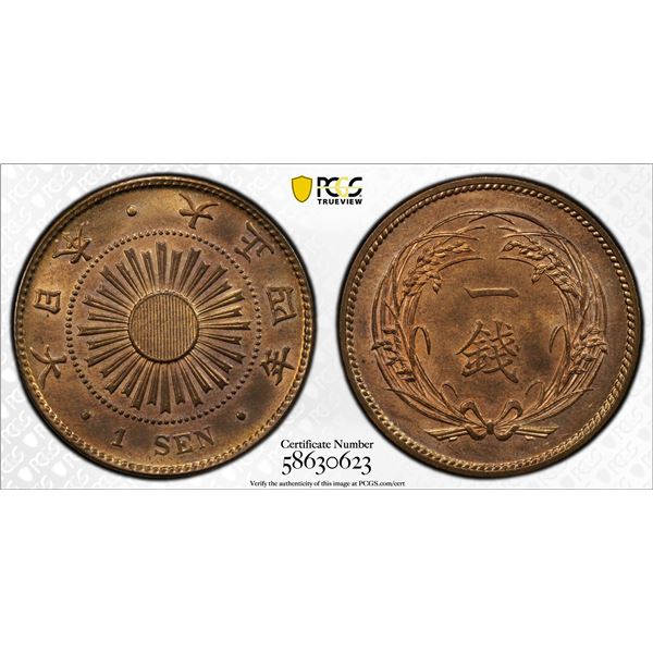 JAPAN: Taisho, 1912-1926, AE sen, year 4 (1915), PCGS MS65 RB
