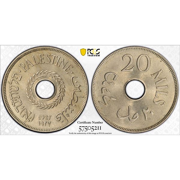 PALESTINE: British Mandate, 20 mils, 1927, PCGS MS64