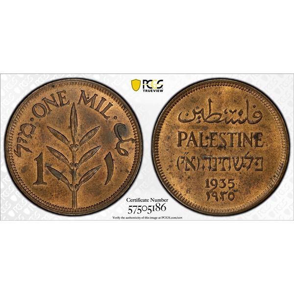 PALESTINE: British Mandate, AE mil, 1935, PCGS MS63 RB