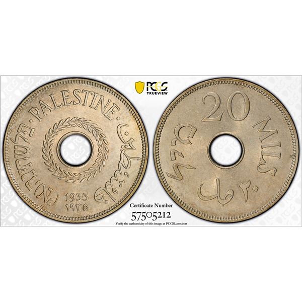 PALESTINE: British Mandate, 20 mils, 1935, PCGS MS62