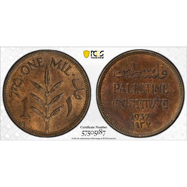 PALESTINE: British Mandate, AE mil, 1937, PCGS MS63 BN