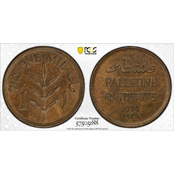 PALESTINE: British Mandate, AE mil, 1939, PCGS MS63 BN