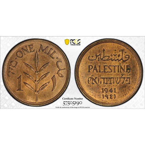 PALESTINE: British Mandate, AE mil, 1941, PCGS MS64 RB
