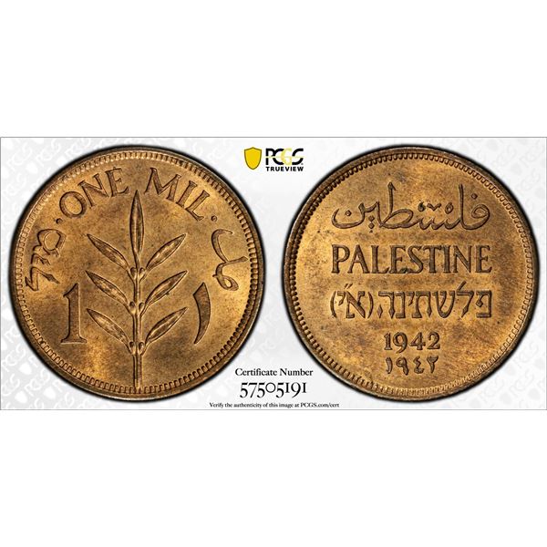 PALESTINE: British Mandate, AE mil, 1942, PCGS MS64 RB