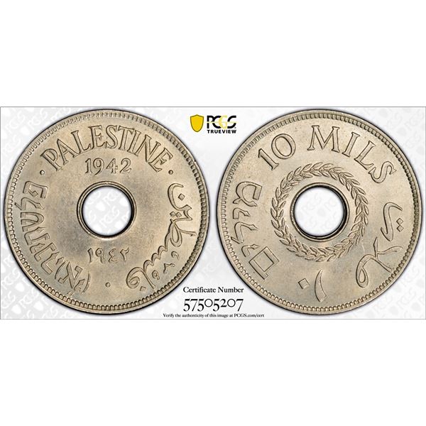 PALESTINE: British Mandate, 10 mils, 1942, PCGS MS62