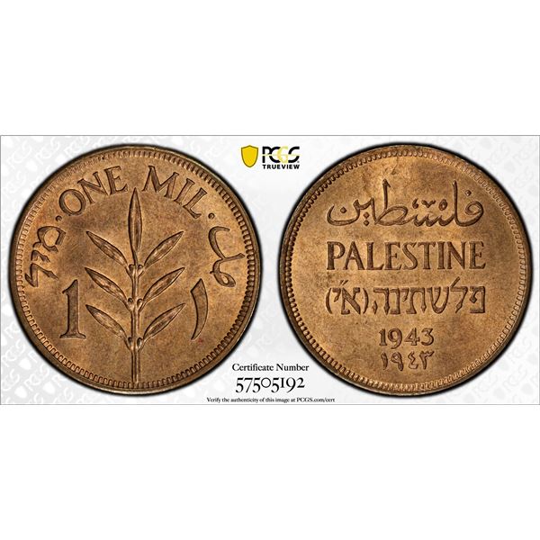PALESTINE: British Mandate, AE mil, 1943, PCGS MS64 RB